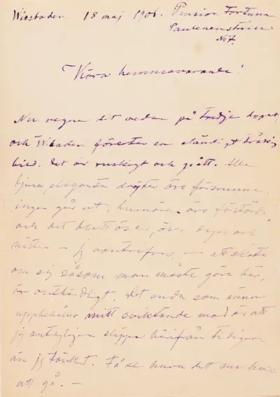 Hugo Simberg’s letter to Niclas Eduard Simberg 18.5.1906