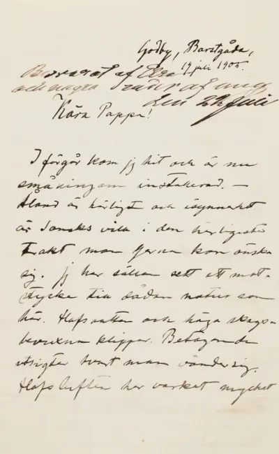 Hugo Simberg’s letter to Niclas Eduard Simberg 19.7.1905