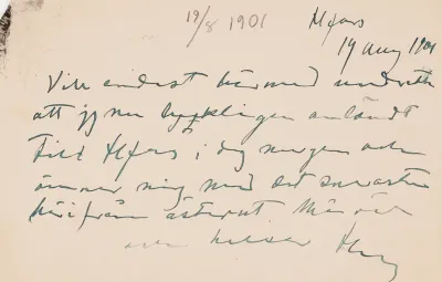 Hugo Simberg’s letter to Niclas Eduard Simberg 19.8.1901