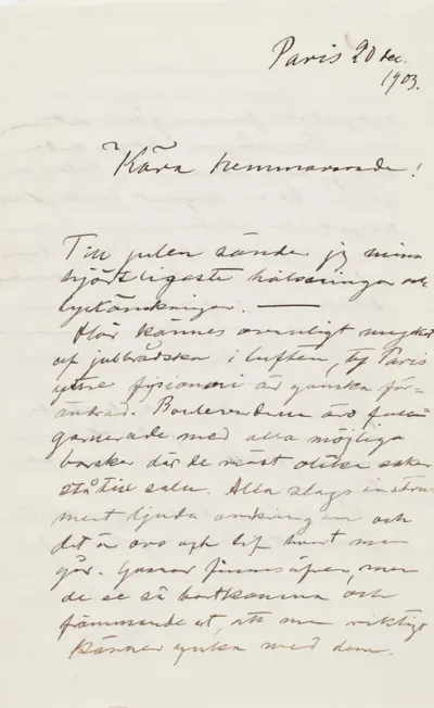 Hugo Simberg’s letter to Niclas Eduard Simberg 20.12.1903
