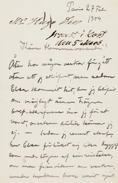 Hugo Simberg’s letter to Niclas Eduard Simberg 27.2.1904