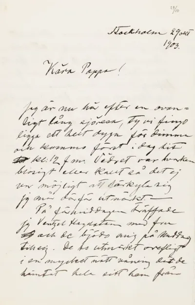 Hugo Simberg’s letter to Niclas Eduard Simberg 29.10.1903
