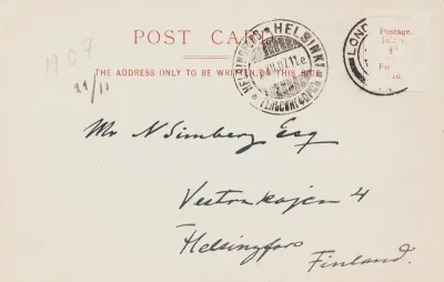 Hugo Simberg’s letter to Niclas Eduard Simberg 29.11.1907
