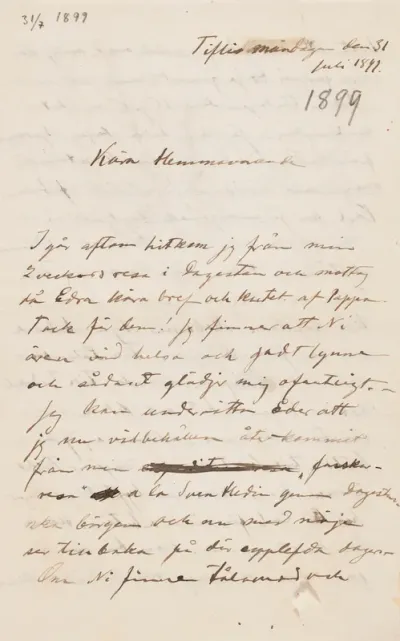 Hugo Simberg’s letter to Niclas Eduard Simberg 31.7.1899