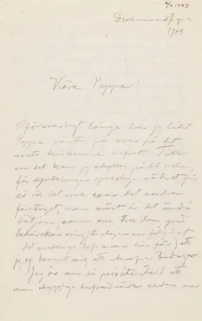 Hugo Simberg’s letter to Niclas Eduard Simberg 7.4.1903