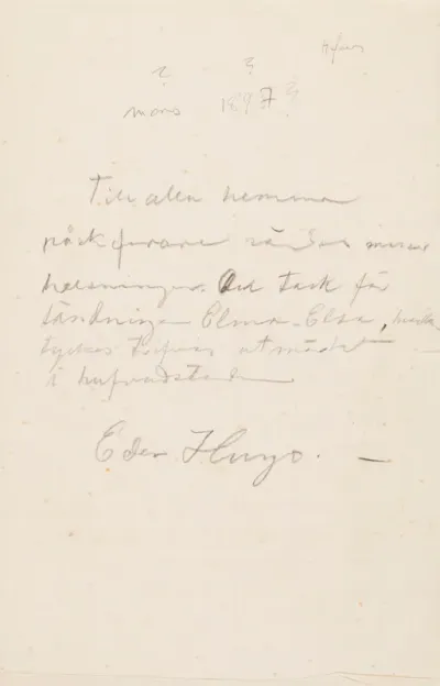 Hugo Simberg’s letter to Niclas Eduard Simberg March 1897