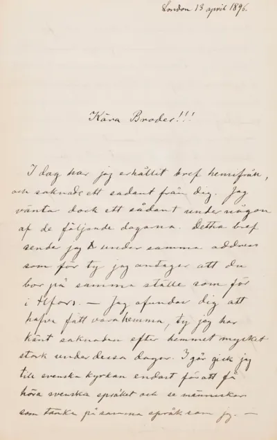 Hugo Simberg’s letter to Paul Simberg 13.4.1896