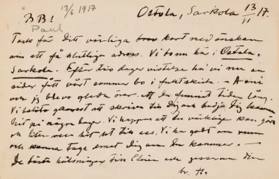 Hugo Simberg’s letter to Paul Simberg 13.6.1917