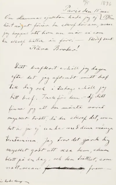 Hugo Simberg’s letter to Paul Simberg 15.5.1896