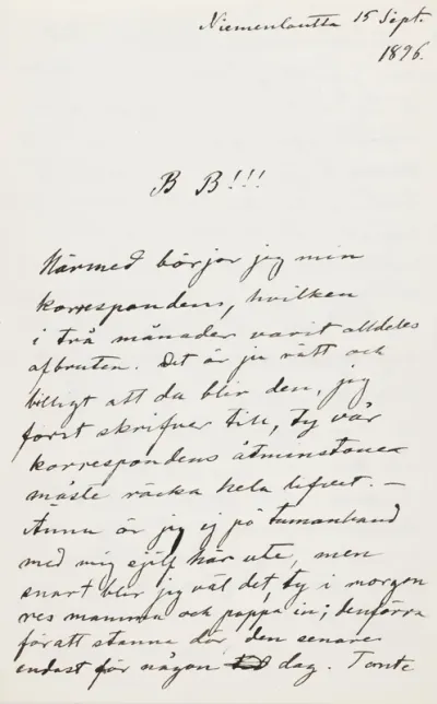 Hugo Simberg’s letter to Paul Simberg 15.9.1896