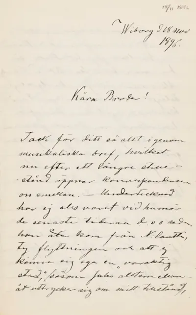 Hugo Simberg’s letter to Paul Simberg 18.11.1896