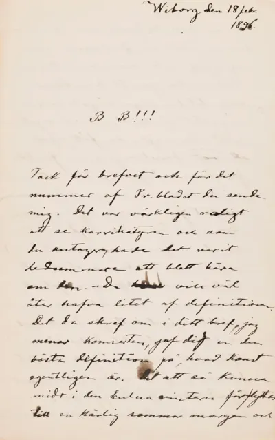 Hugo Simberg’s letter to Paul Simberg 18.2.1896