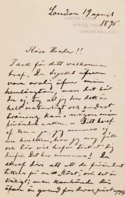 Hugo Simberg’s letter to Paul Simberg 19.4.1896