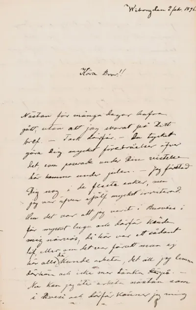 Hugo Simberg’s letter to Paul Simberg 2.2.1896