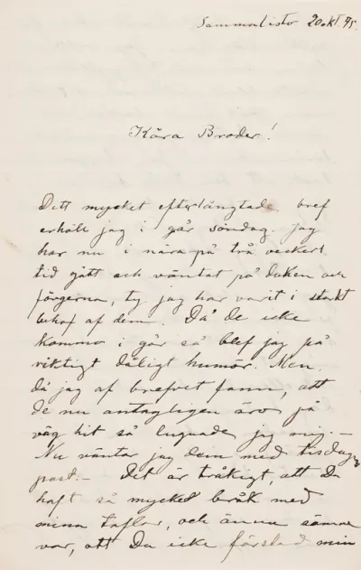 Hugo Simberg’s letter to Paul Simberg 20.10.1895