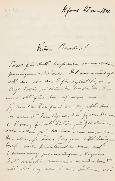 Hugo Simberg’s letter to Paul Simberg 27.11.1901