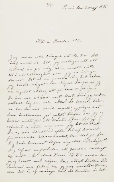 Hugo Simberg’s letter to Paul Simberg 3.5.1896