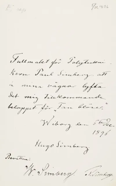Hugo Simberg’s letter to Paul Simberg 5.12.1896