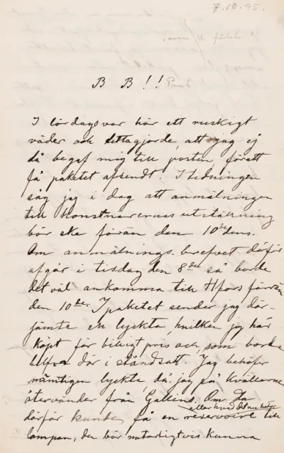 Hugo Simberg’s letter to Paul Simberg 7.10.1895 (?)