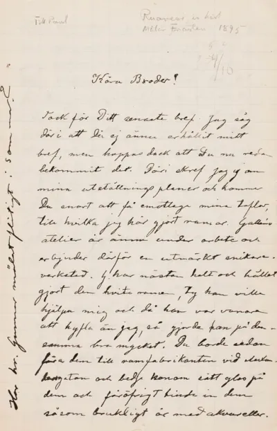 Hugo Simberg’s letter to Paul Simberg autumn 1895