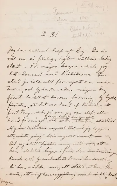 Hugo Simberg’s letter to Paul Simberg December 1895