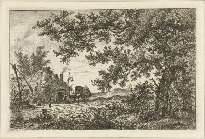 Huifkar bij boerderij