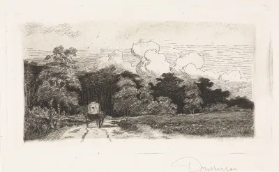 Huifkar op een weg te Driebergen