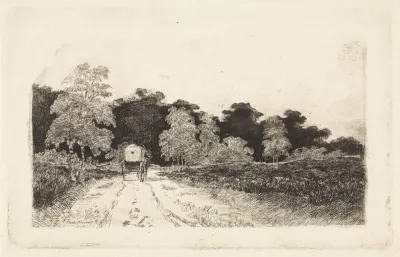 Huifkar op een weg te Driebergen