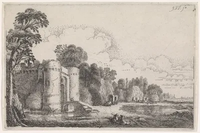 Huifkarren op een pad bij een kasteel