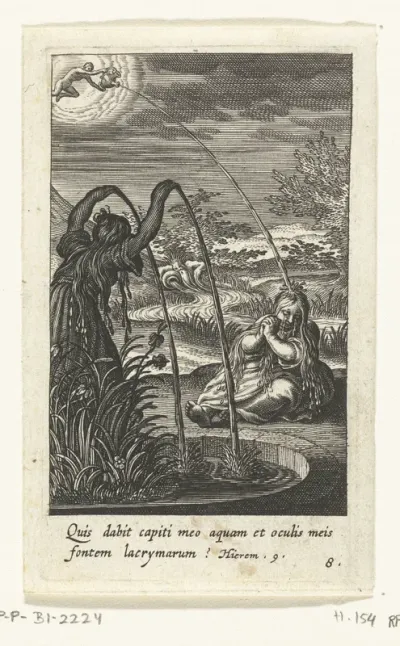 Huilend kind zit bij fontein