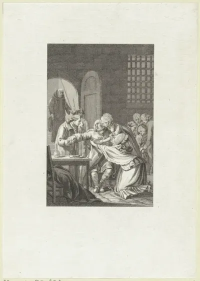 Huilende en wanhopige figuren in een cel