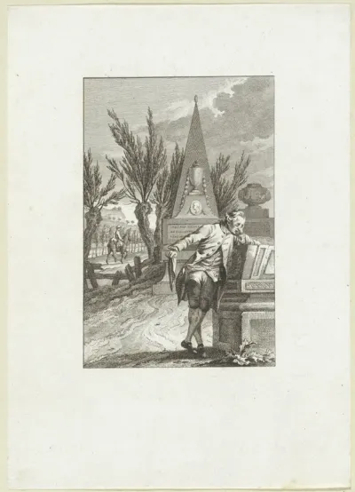Huilende man bij een graftombe