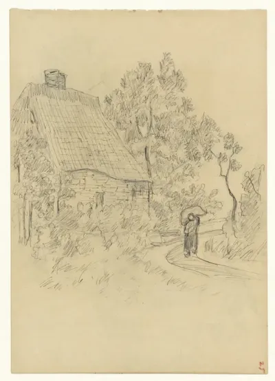 Huis aan een landweg met een figuur