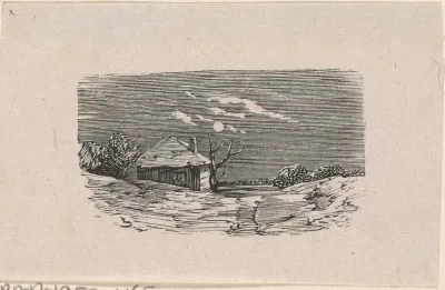 Huis aan het water bij volle maan