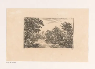 Huis aan het water in een boslandschap