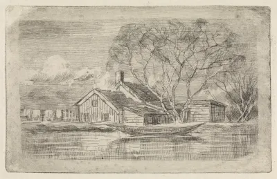 Huis aan het water met roeiboot ervoor