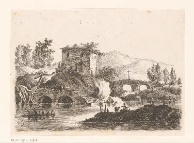 Huis bij een brug aan het water
