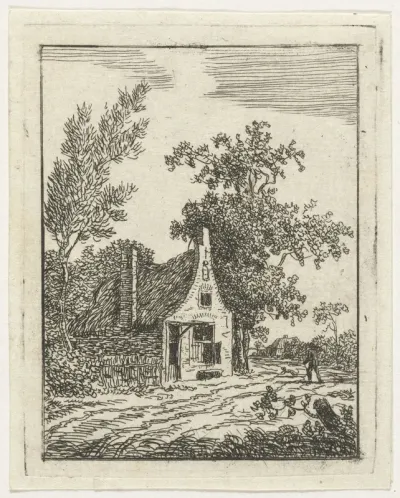 Huis met halsgevel tussen bomen
