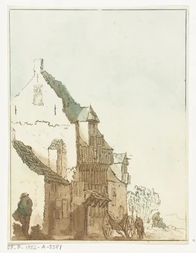 Huis met kruiwagen voor de deur