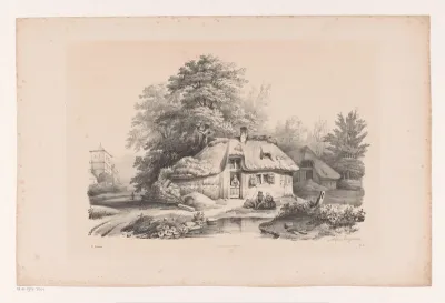 Huis met vrouw in deuropening