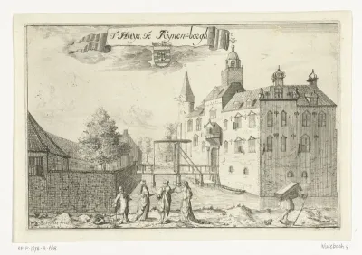 Huis of kasteel met ophaalbrug te Rhijnenburgh