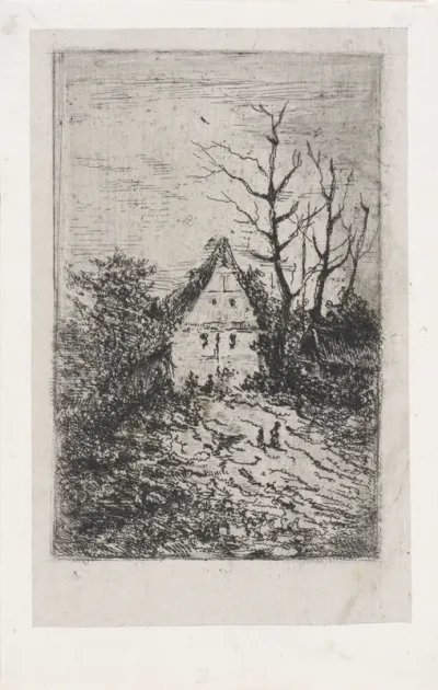 Huis omgeven door kale bomen