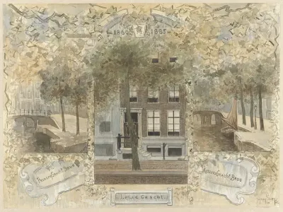 Huis op de Leliegracht, geflankeerd door de bruggen over de Prinsengracht en de Keizersgracht