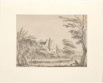 Huis Oudaan met op de voorgrond een hengelaar