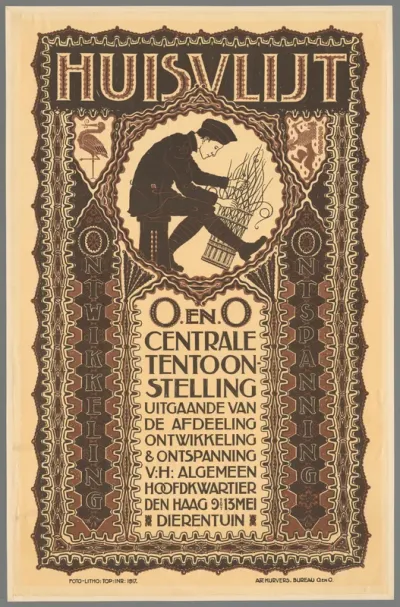Huisvlijt. O. en O. Centrale Tentoonstelling uitgaande van de afdeeling ontwikkeling & ontspanning v.h. Algemeen Hoofdkwartier Den Haag 9 tot 13 Mei. Dierentuin
