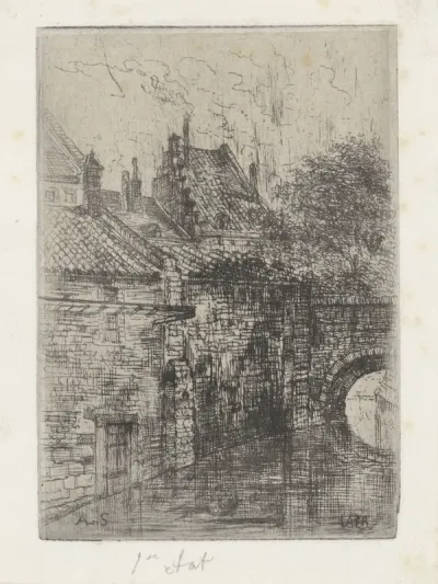 Huizen aan een brug over de Jeker, Maastricht