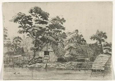 Huizen aan een vijver