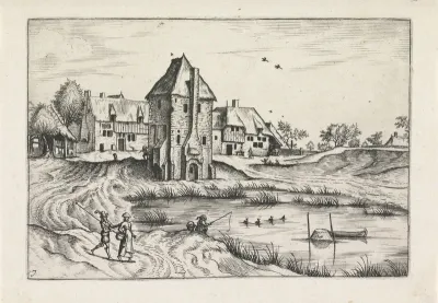 Huizen bij een poel