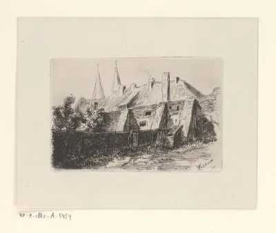 Huizen bij een stadsmuur