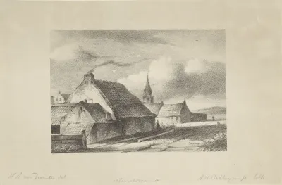 Huizen en een kerktoren in Katwijk